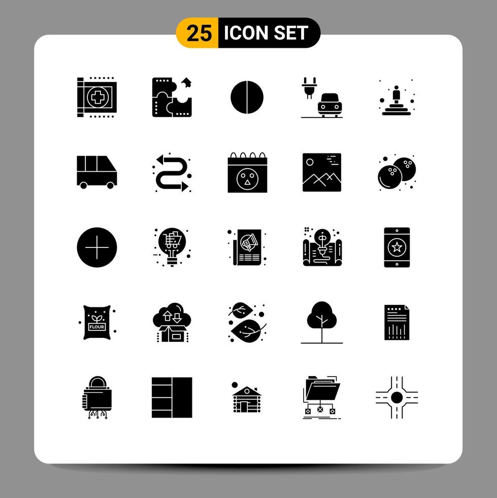 Group of 25 Modern Solid Glyphs Set for podium electric jigsaw charge quality Editable Vector Design Elements