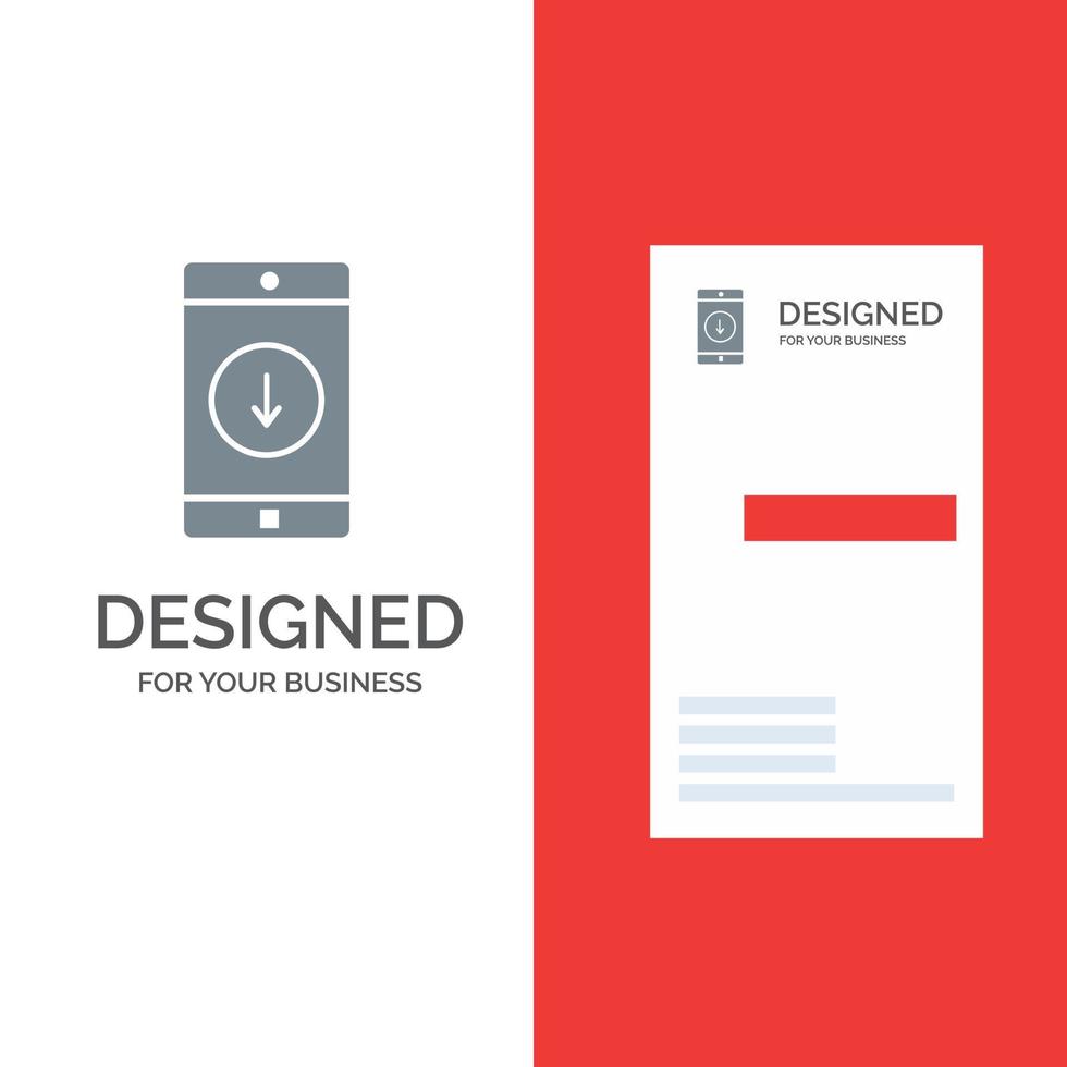 Application Mobile Mobile Application Down Arrow Grey Logo Design and Business Card Template vector