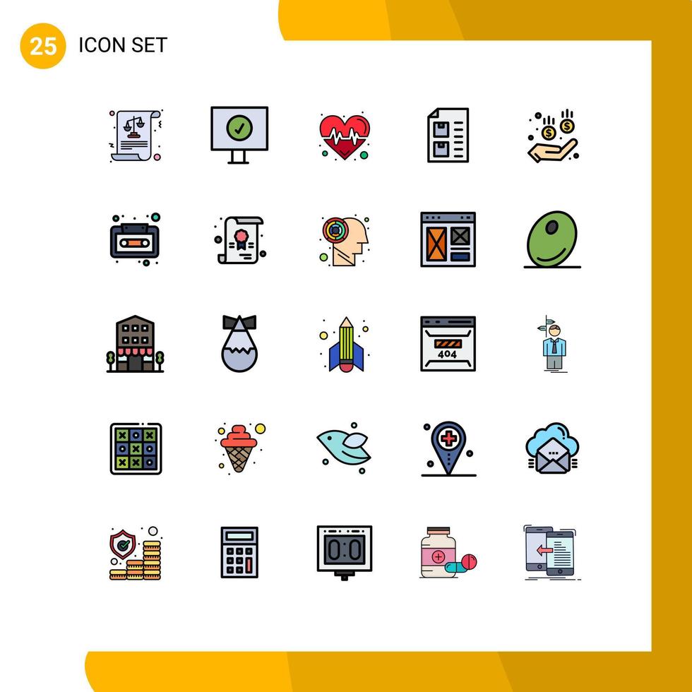 Mobile Interface Filled line Flat Color Set of 25 Pictograms of safe paper beat list delivery Editable Vector Design Elements