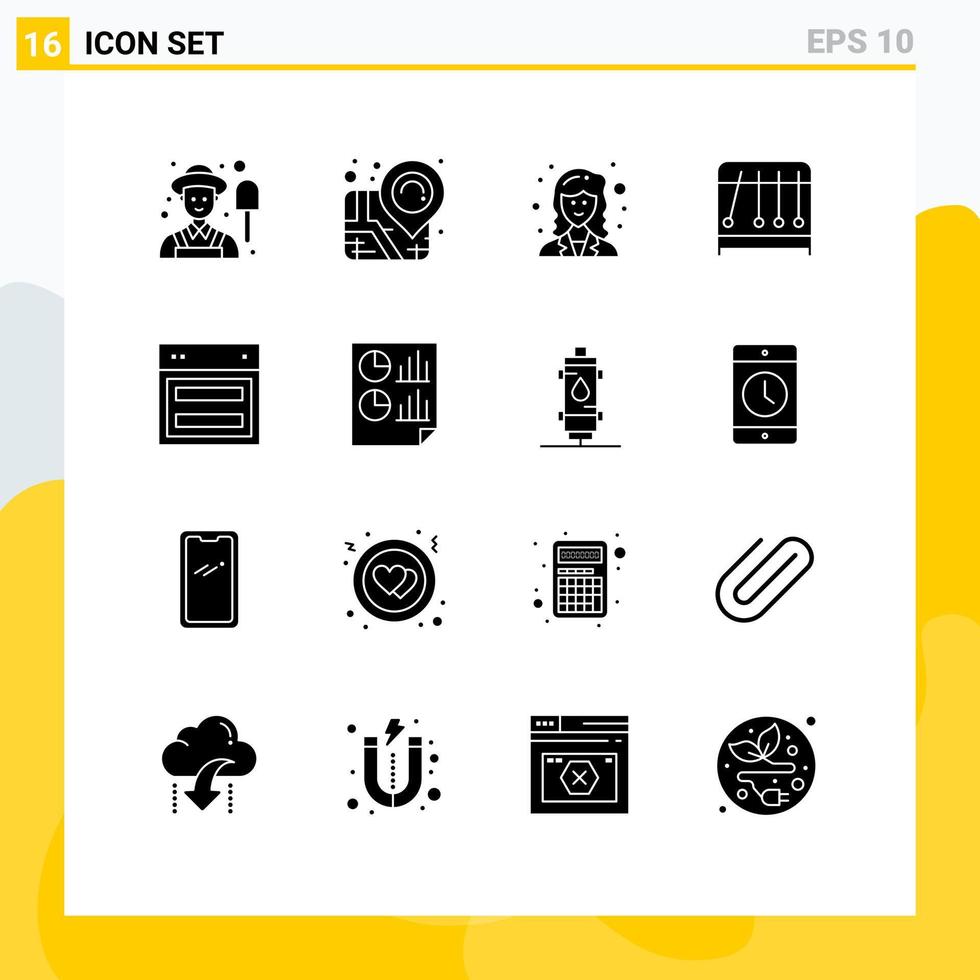 16 Universal Solid Glyph Signs Symbols of website site researcher layout science Editable Vector Design Elements