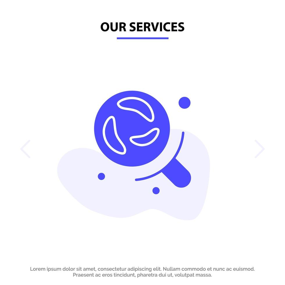 Our Services Bacteria Laboratory Research Science Solid Glyph Icon Web card Template vector