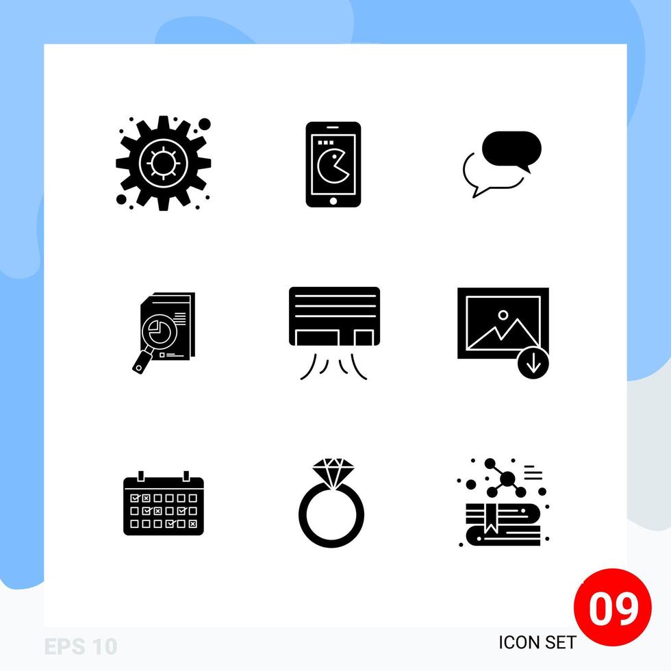 Universal Icon Symbols Group of 9 Modern Solid Glyphs of graph chart chat analytics analysis Editable Vector Design Elements