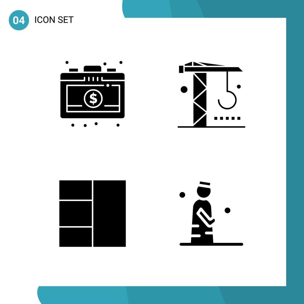 Vector Pack of 4 Glyph Symbols Solid Style Icon Set on White Background for Web and Mobile Creative Black Icon vector background