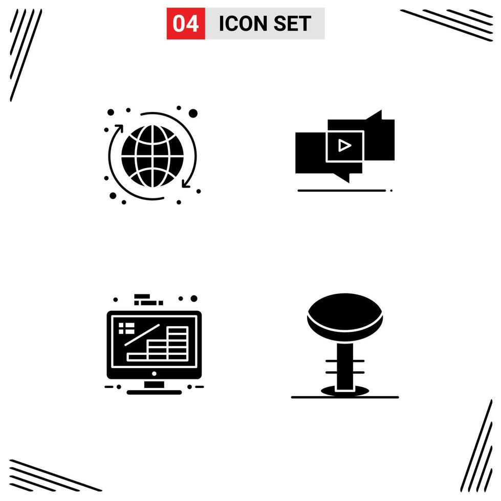 Pack of 4 Modern Solid Glyphs Signs and Symbols for Web Print Media such as global coins world viral marketing growth Editable Vector Design Elements