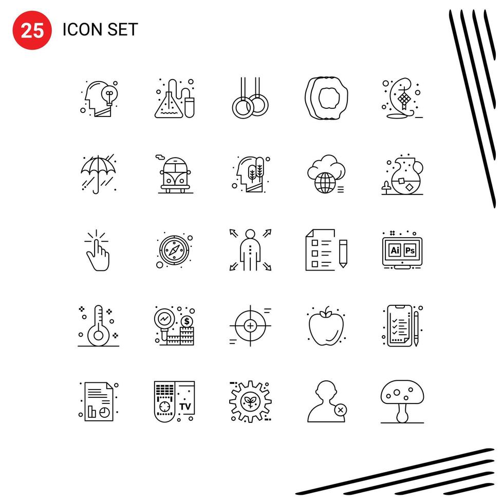 Mobile Interface Line Set of 25 Pictograms of decoration fruits lab food apricot Editable Vector Design Elements