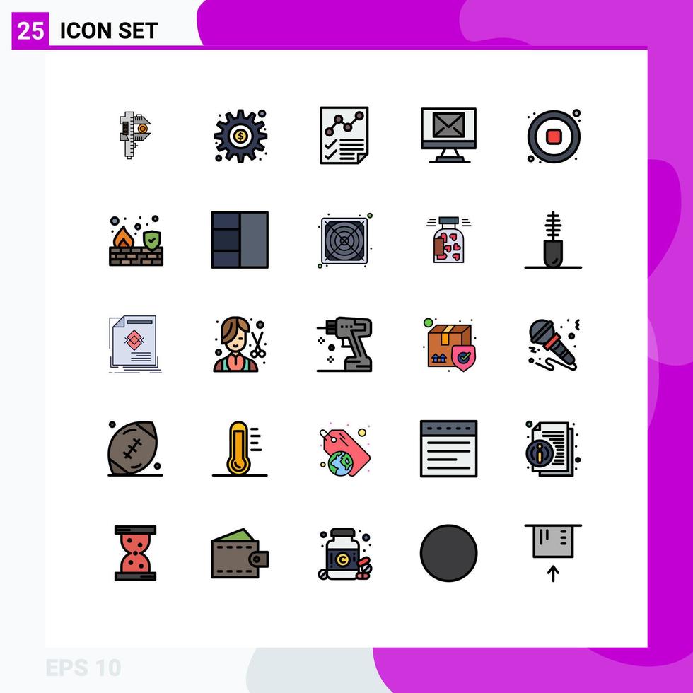 Group of 25 Modern Filled line Flat Colors Set for new compose money report document Editable Vector Design Elements