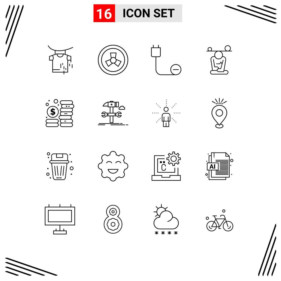 Stock Vector Icon Pack of 16 Line Signs and Symbols for coins mindfulness devices mind concentration Editable Vector Design Elements