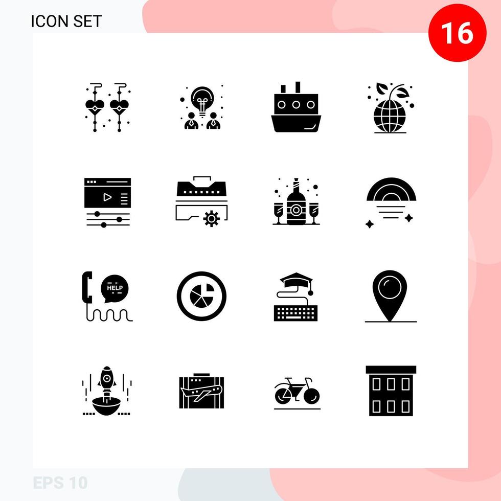 Universal Icon Symbols Group of 16 Modern Solid Glyphs of page plant car environment earth day Editable Vector Design Elements