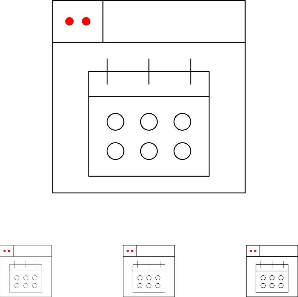 conjunto de iconos de línea negra fina y audaz de fecha de calendario de diseño web vector