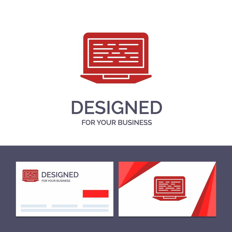 Creative Business Card and Logo template Laptop Coding Code Screen Computer Vector Illustration