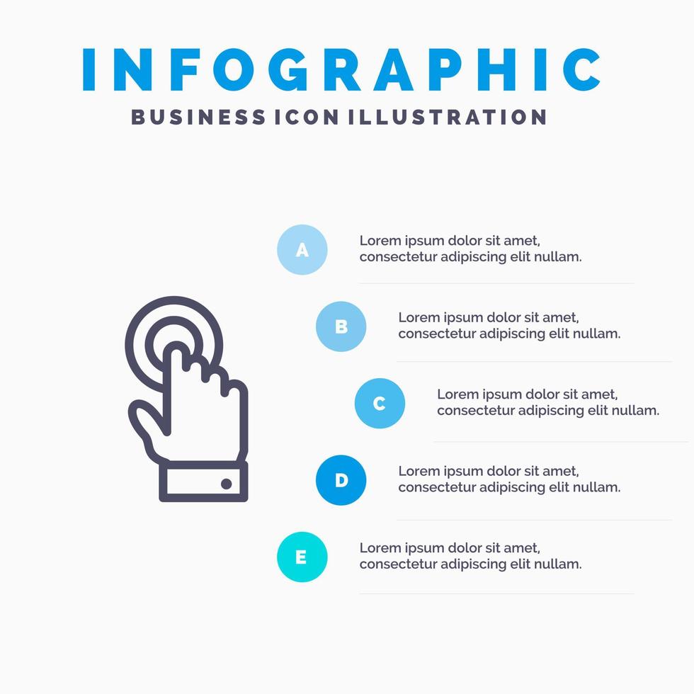 tecnología de interfaz de pantalla táctil plantilla de infografía azul plantilla de icono de línea de vector de 5 pasos