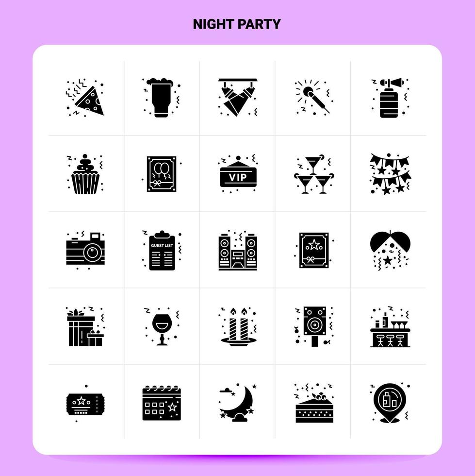 conjunto de iconos de fiesta de 25 noches sólida diseño de estilo de glifo vectorial conjunto de iconos negros diseño de ideas de negocios web y móvil ilustración vectorial vector