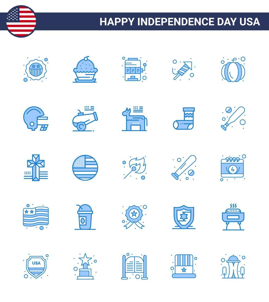 Set of 25 Vector Blues on 4th July USA Independence Day such as american festival thanksgiving religion game Editable USA Day Vector Design Elements