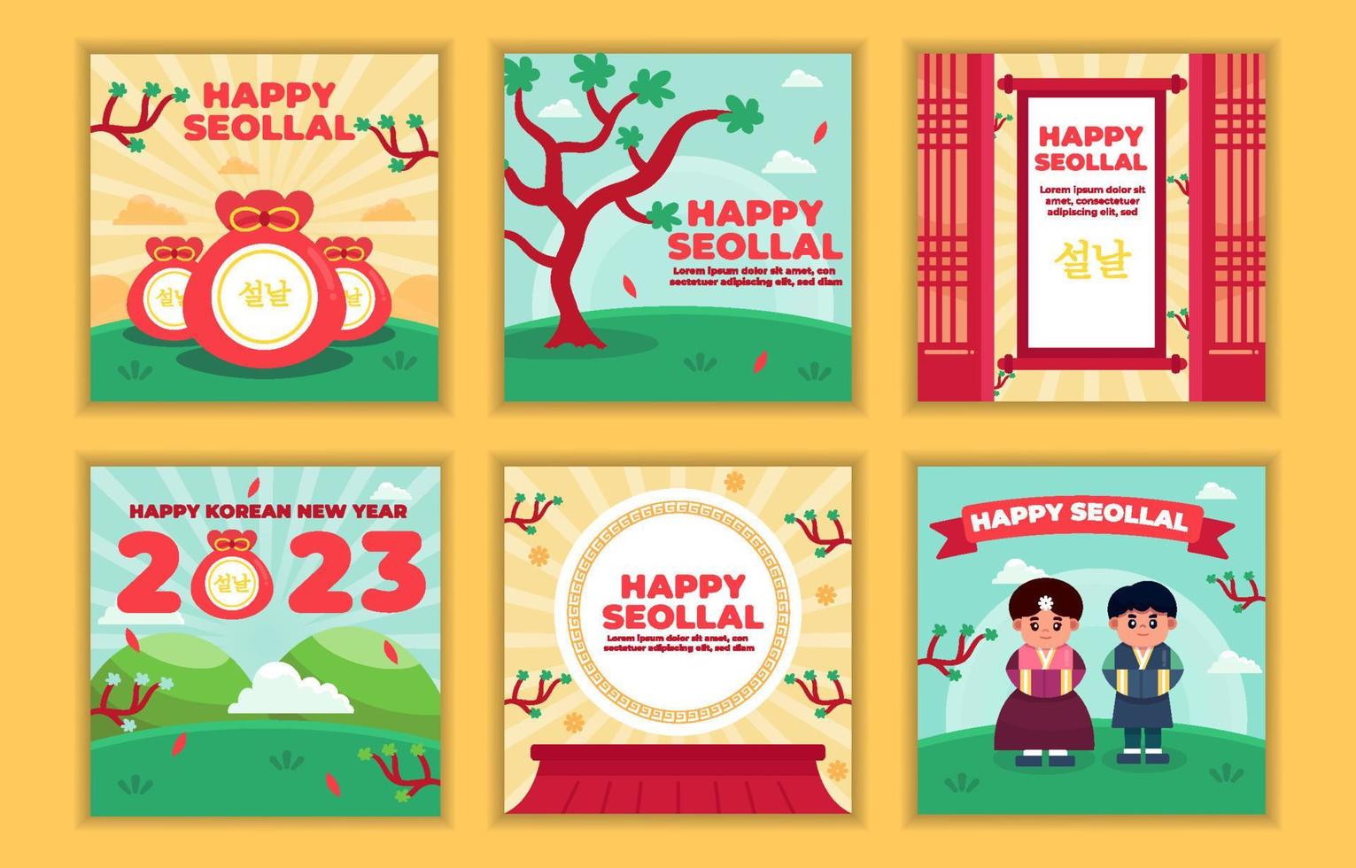 Seollal Korean New Year Social Media vector