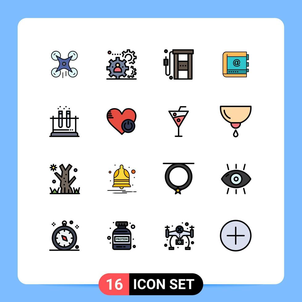 Pictogram Set of 16 Simple Flat Color Filled Lines of contacts business teamwork book oil Editable Creative Vector Design Elements