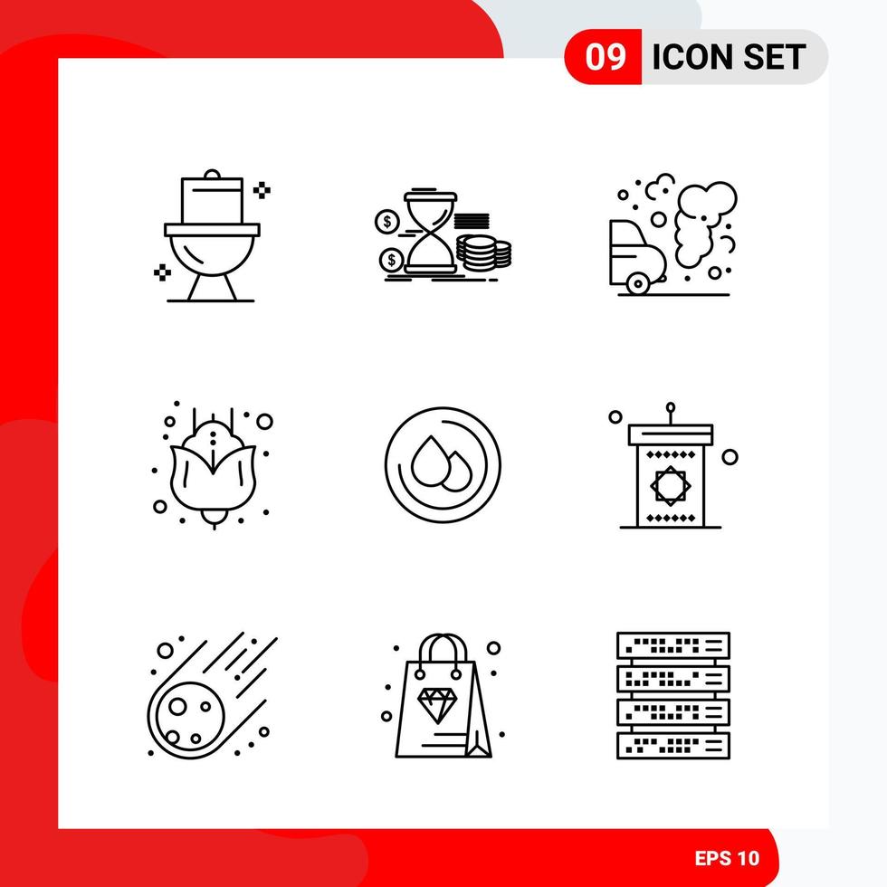 Creative Set of 9 Universal Outline Icons isolated on White Background Creative Black Icon vector background