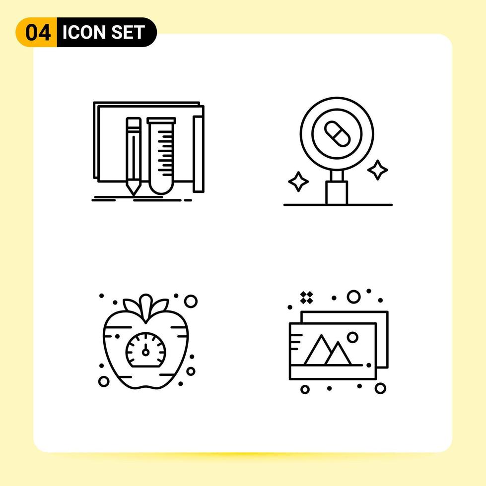 4 Creative Icons for Modern website design and responsive mobile apps 4 Outline Symbols Signs on White Background 4 Icon Pack Creative Black Icon vector background