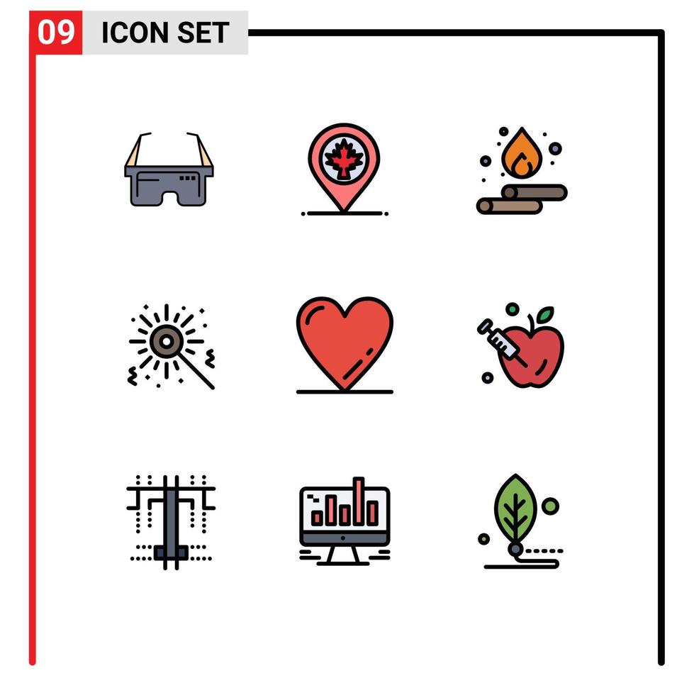 9 iconos creativos signos y símbolos modernos de amor corazón caído cumpleaños bengala elementos de diseño vectorial editables vector