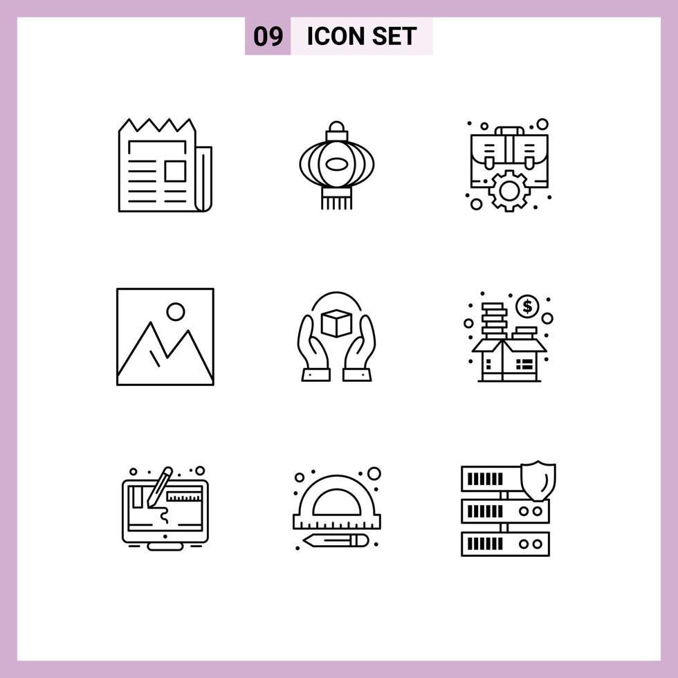 9 User Interface Outline Pack of modern Signs and Symbols of interior frame chinese decor setting Editable Vector Design Elements