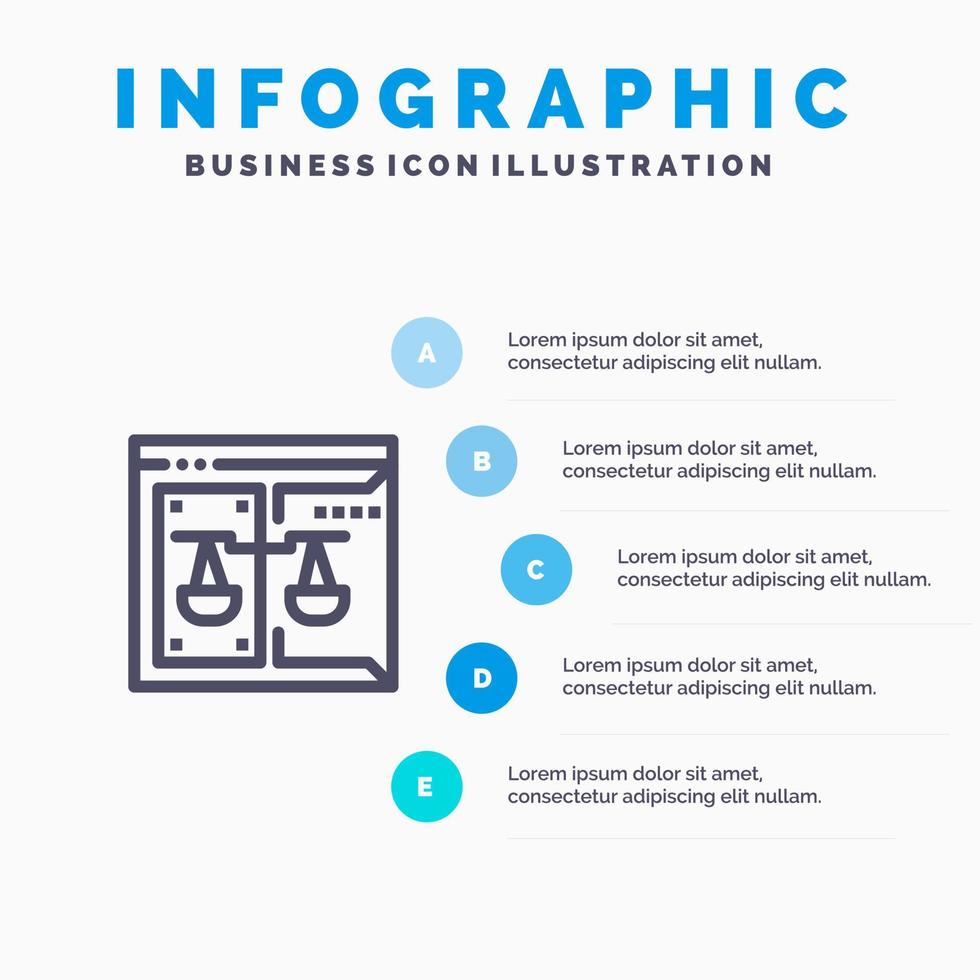 Business Copyright Court Digital Law Line icon with 5 steps presentation infographics Background vector