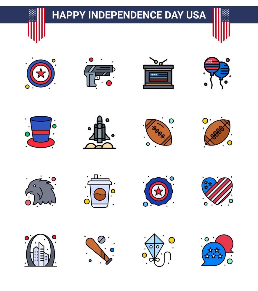 4th July USA Happy Independence Day Icon Symbols Group of 16 Modern Flat Filled Lines of hat american holiday american bloons Editable USA Day Vector Design Elements