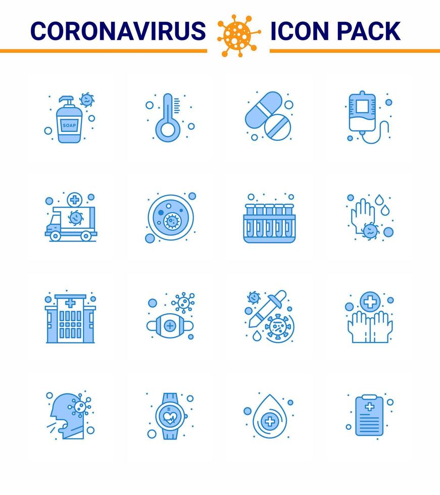 Novel Coronavirus 2019nCoV 16 Blue icon pack medical ambulance medicine donation blood viral coronavirus 2019nov disease Vector Design Elements