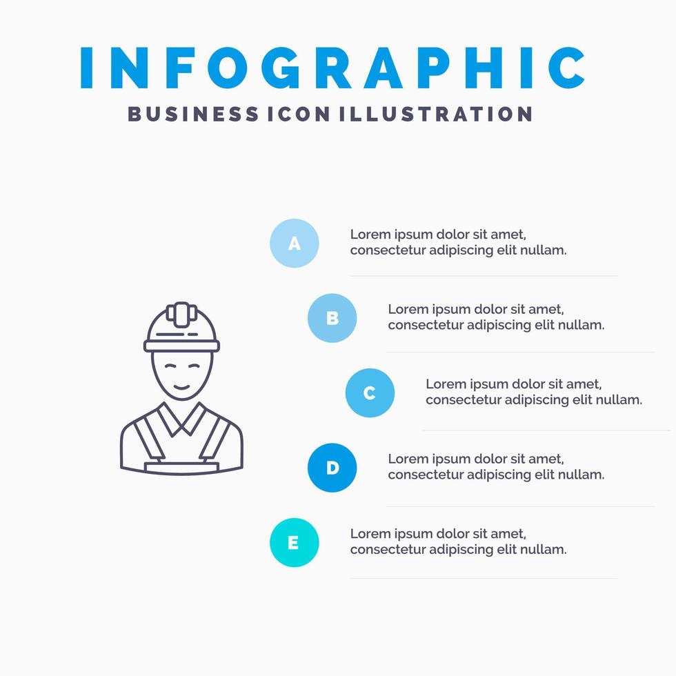 Worker Building Carpenter Construction Repair Line icon with 5 steps presentation infographics Background vector