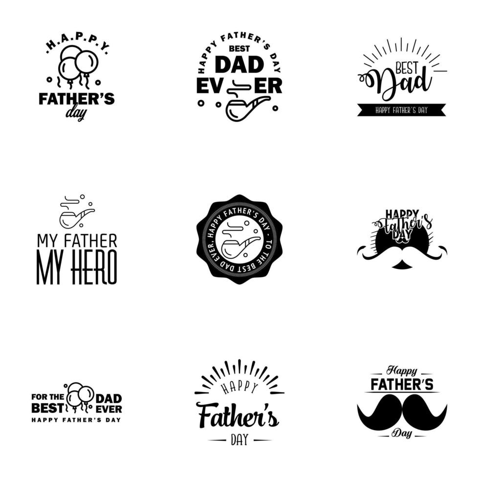 letras del día del padre 9 emblemas caligráficos negros insignias conjunto aislado en azul oscuro feliz día del padre mejor papá te amo papá inscripción vector elementos de diseño para tarjetas de felicitación y otros elementos impresos