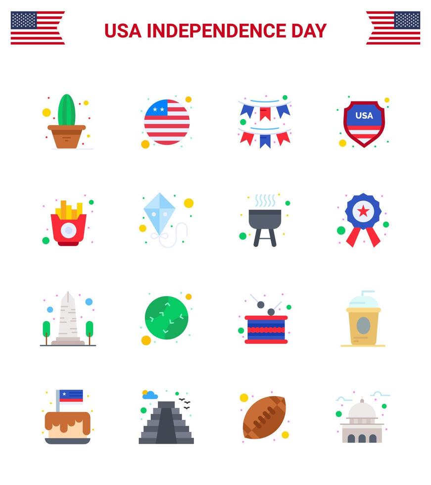 Modern Set of 16 Flats and symbols on USA Independence Day such as food usa buntings sign security Editable USA Day Vector Design Elements
