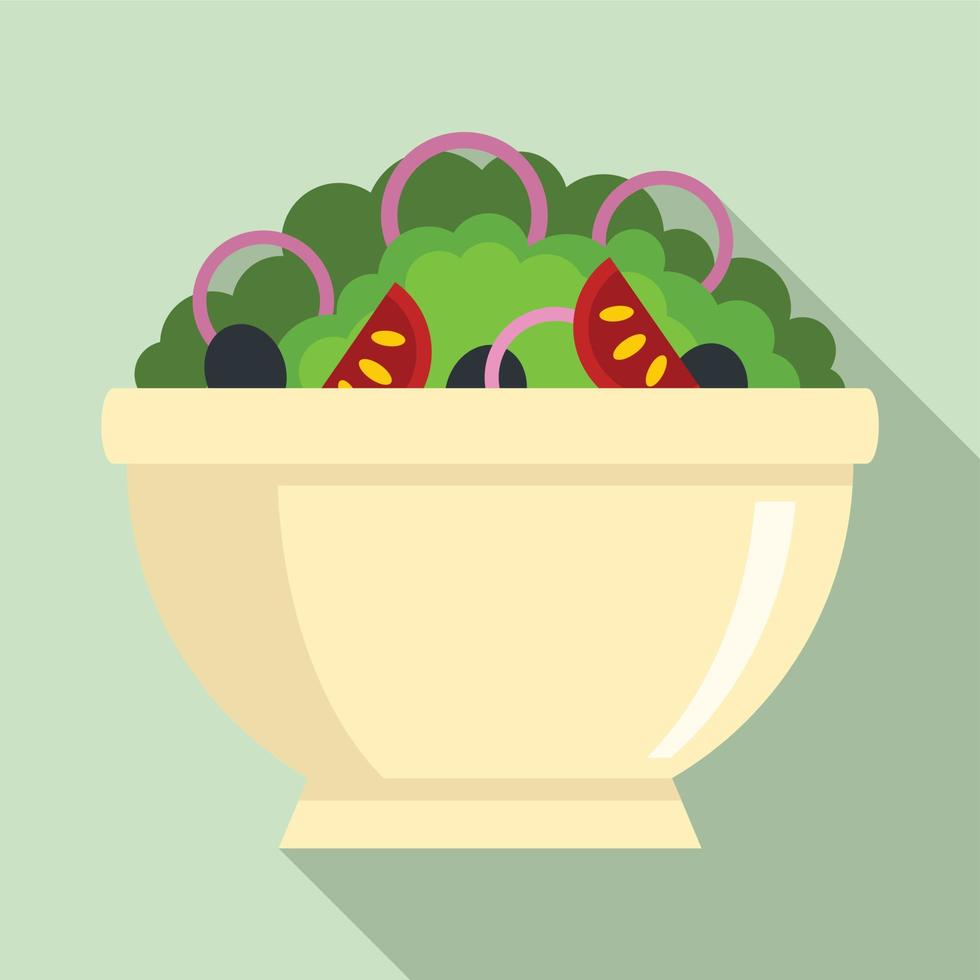 Greek salad bowl icon, flat style vector