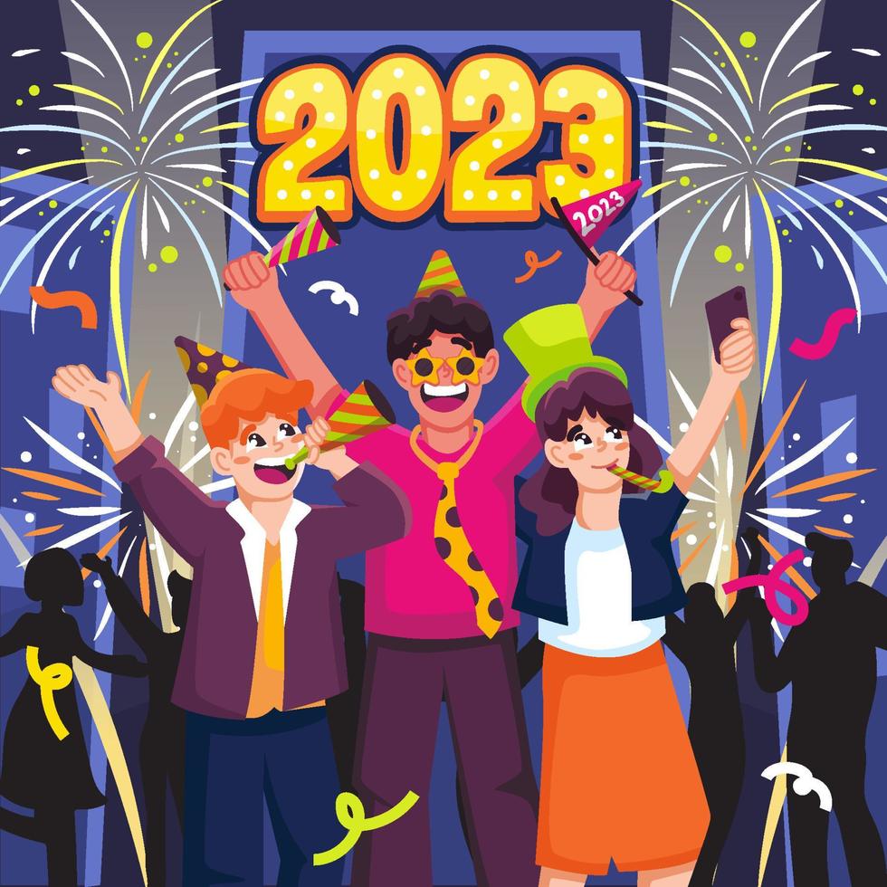 Celebrate New Year Fireworks 2023 With Bestfriends vector