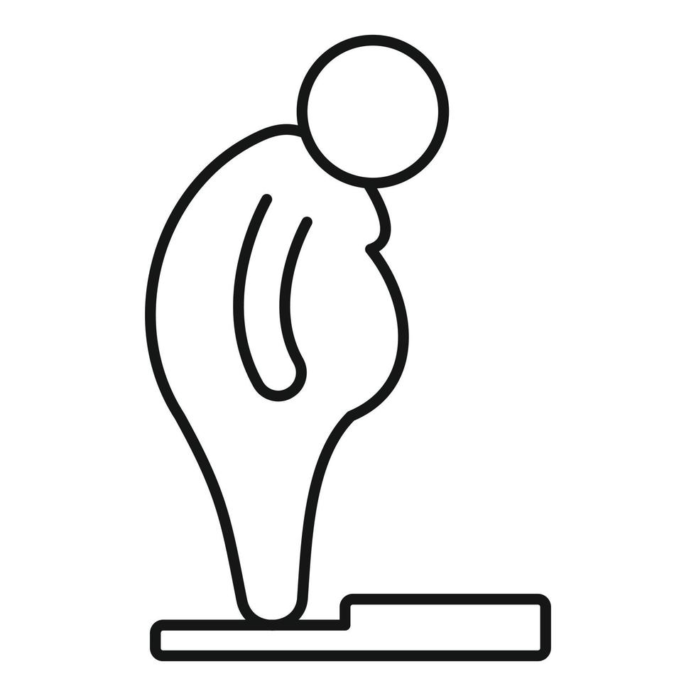 icono de escalas de hombre con sobrepeso, estilo de esquema vector