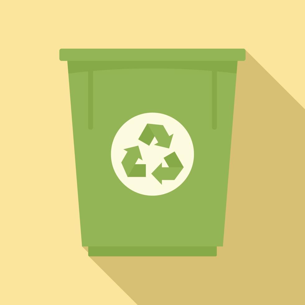 Green recycle bin icon, flat style vector