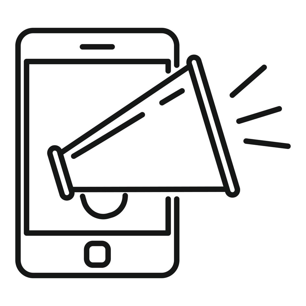 icono de megáfono de campaña de smartphone, estilo de contorno vector