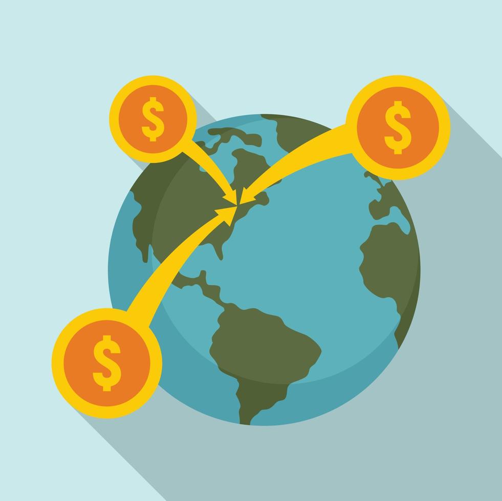 icono de crowdfunding de dinero global, estilo plano vector