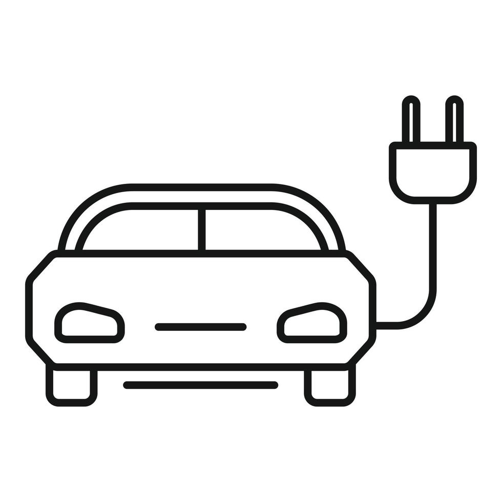 icono de coche híbrido de energía solar, estilo de contorno vector