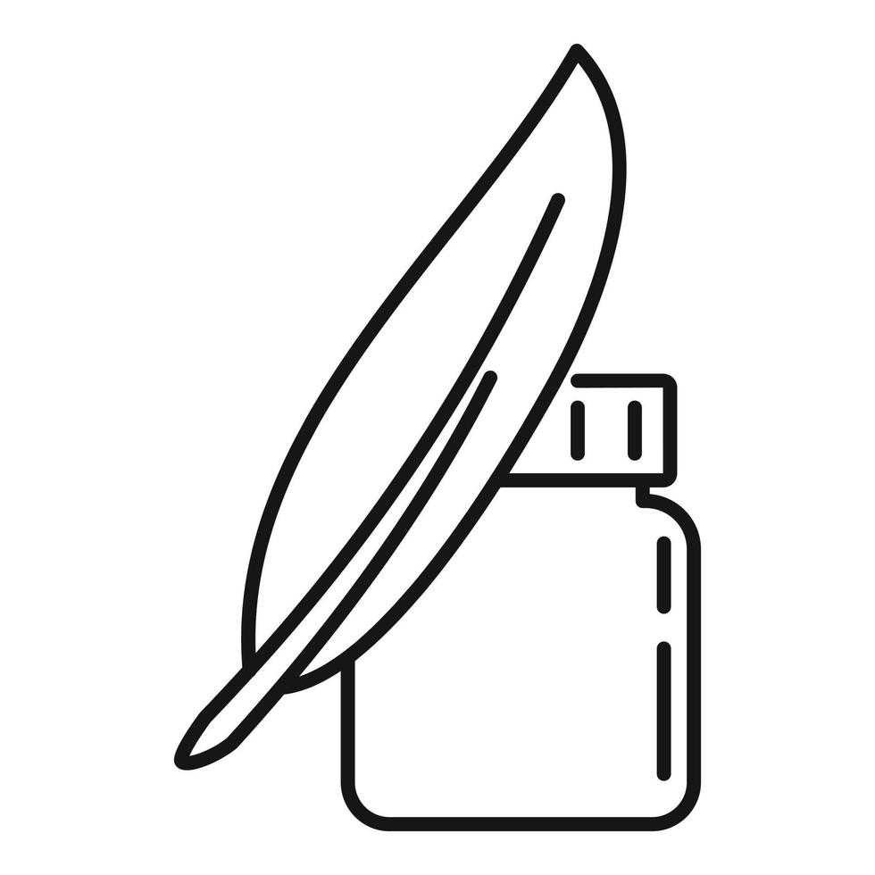 icono de tarro de plumas de tinta, estilo de esquema vector