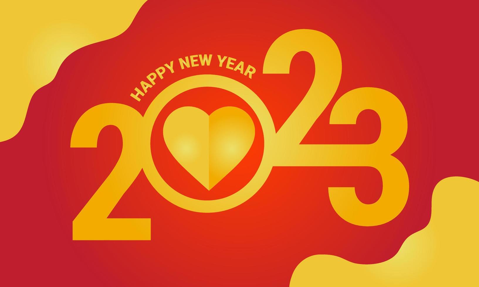 2023 amor feliz año nuevo 2023 logo tipografía diseño dorado moderno hermosa tarjeta de felicitación degradado fondo rojo. ilustración vectorial eps10 vector