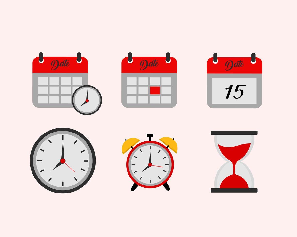 símbolo de los iconos de fecha, hora, reloj y alarma vector