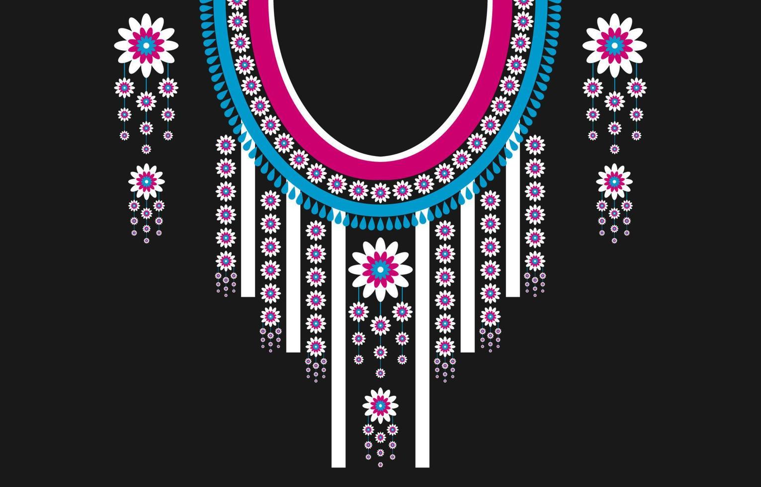 Flower necklace embroidery. Geometric ethnic oriental pattern traditional. Ornament floral decorative. vector