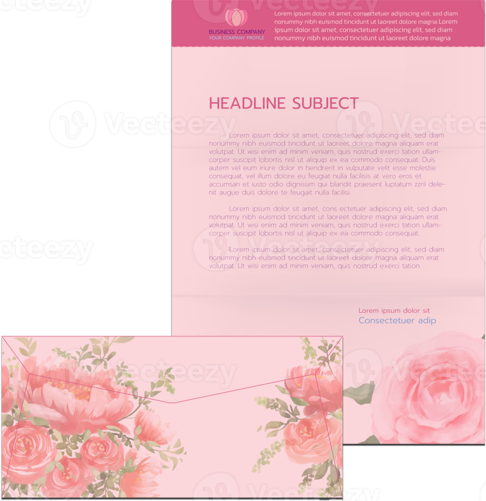 Professional love wedding business stationery items set flower color styles png illustration