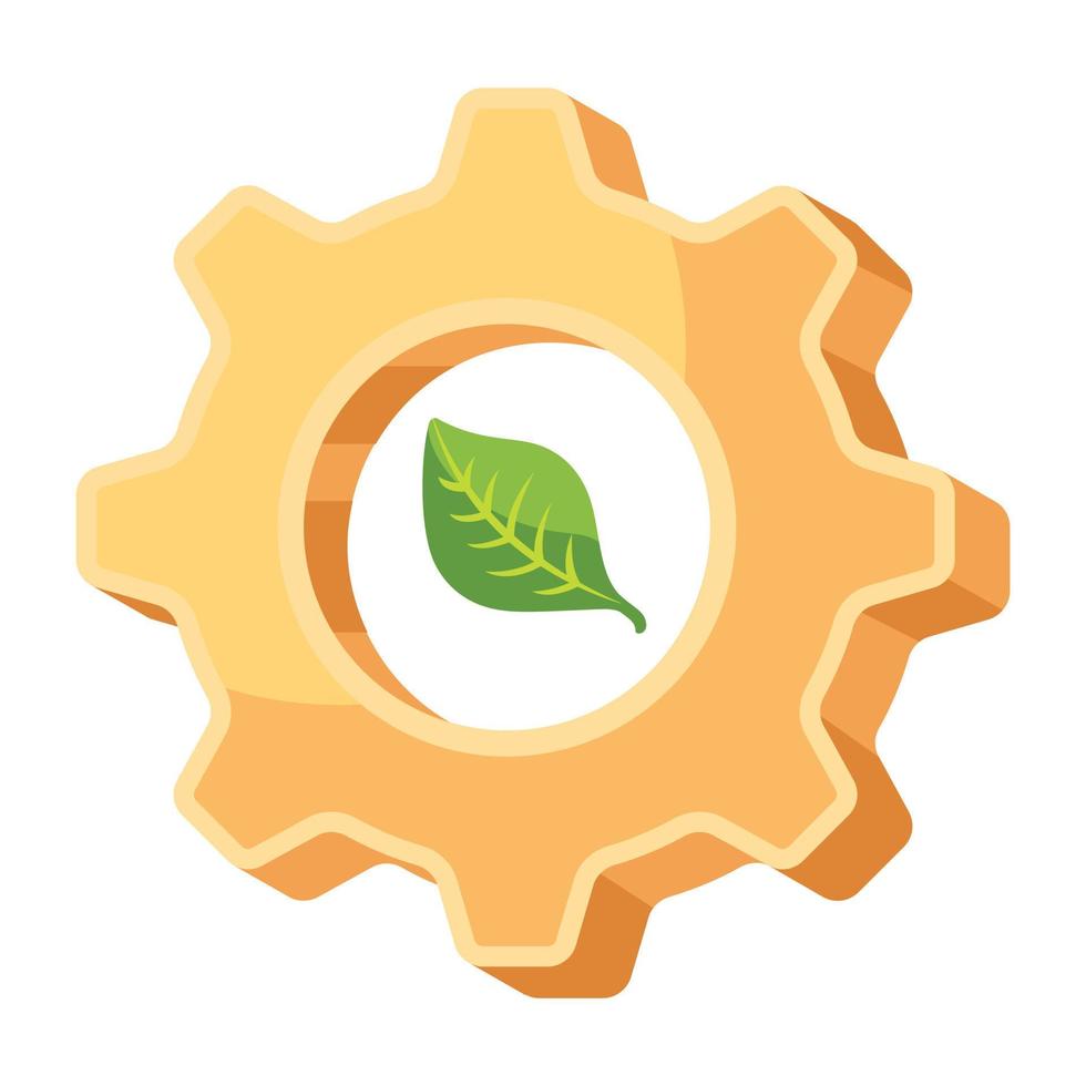 Leaf and cogwheel, concept of eco process 2d icon vector