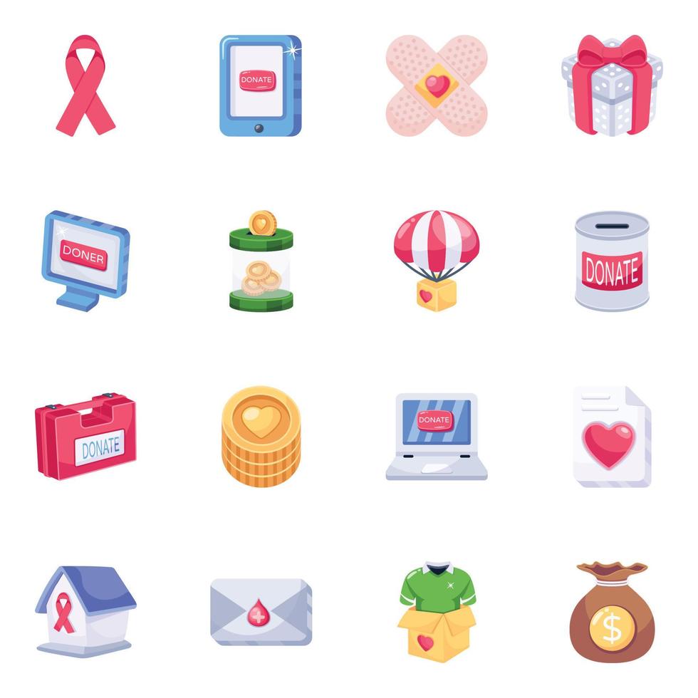 Set of Charity 2D Icons vector