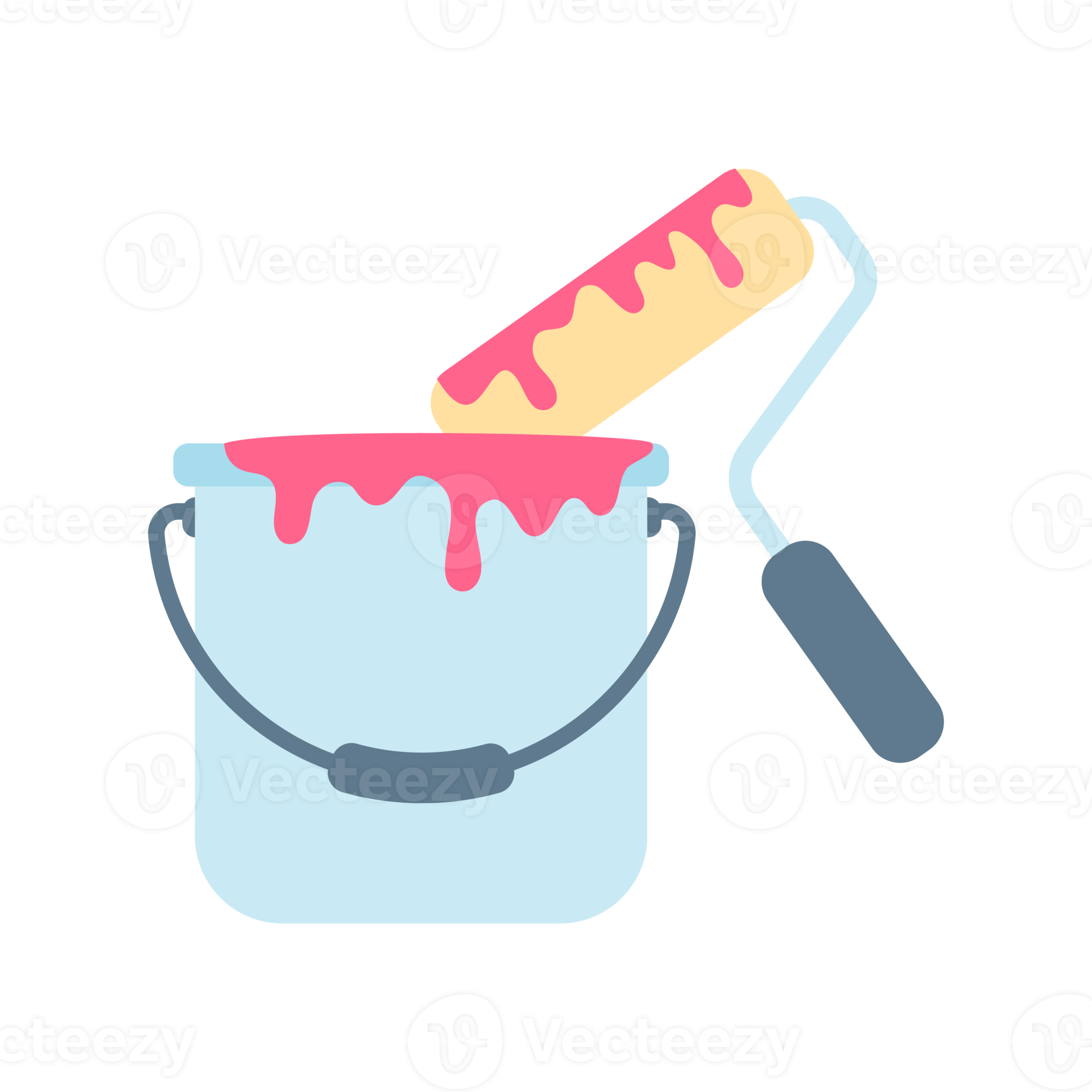 A set of brush heads and paint buckets for creating art from the artist