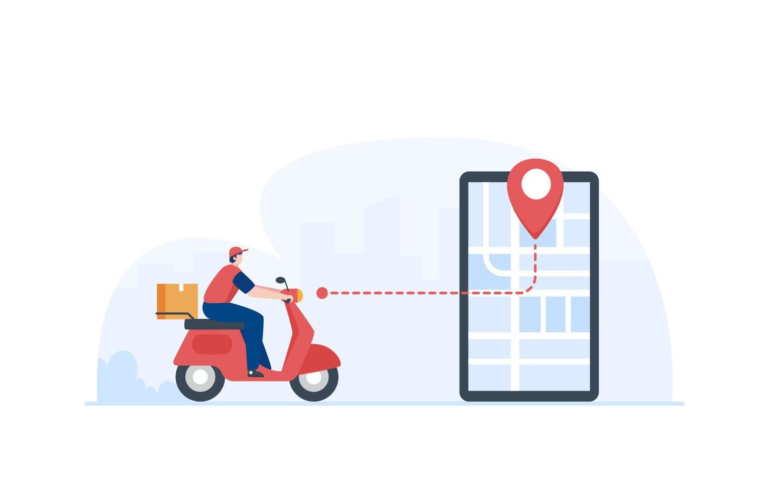 Delivery man following delivery location via smartphone. Illustration vector