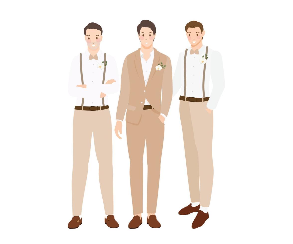 beautiful bohemian casual  groom  and groomsman cartoon flat sytle vector