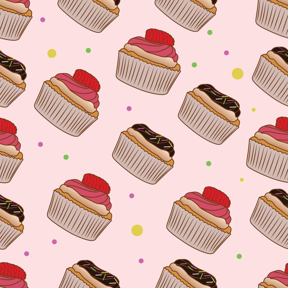 patrón de cupcake sin costuras con chispitas dulces vector