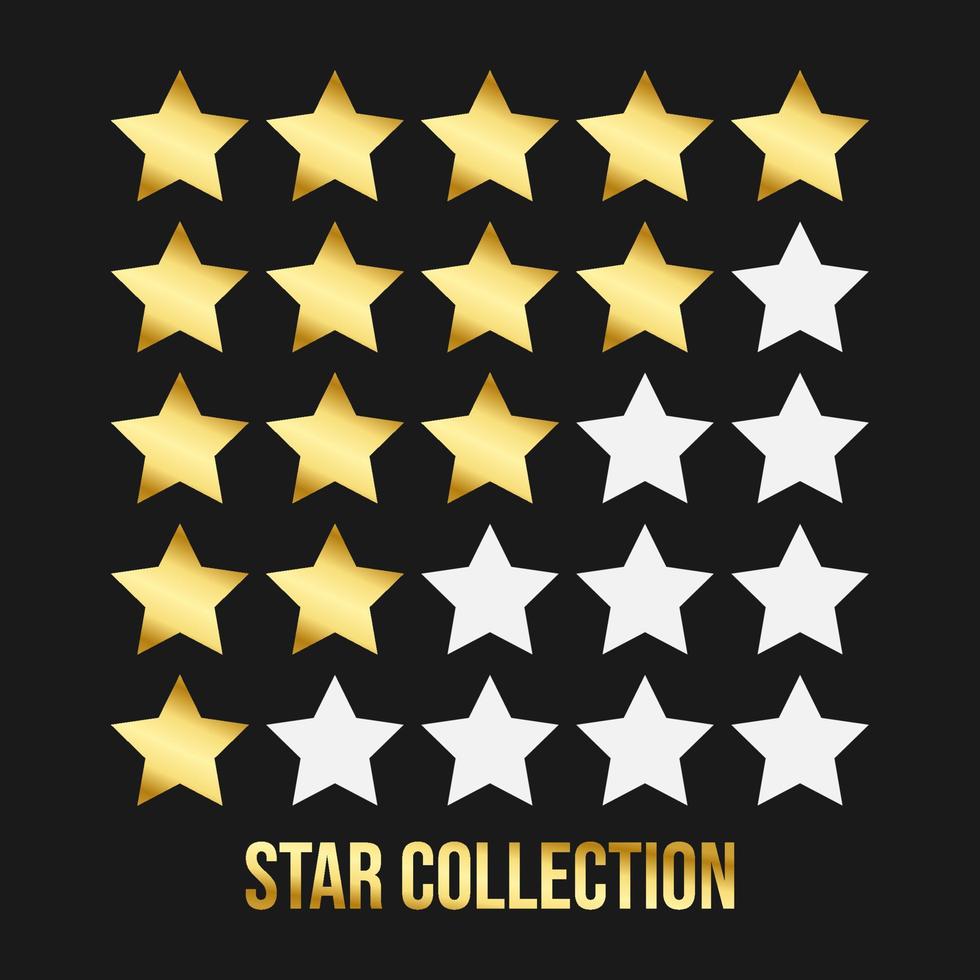 Set of gold gradient colour fine stars on a black background. vector