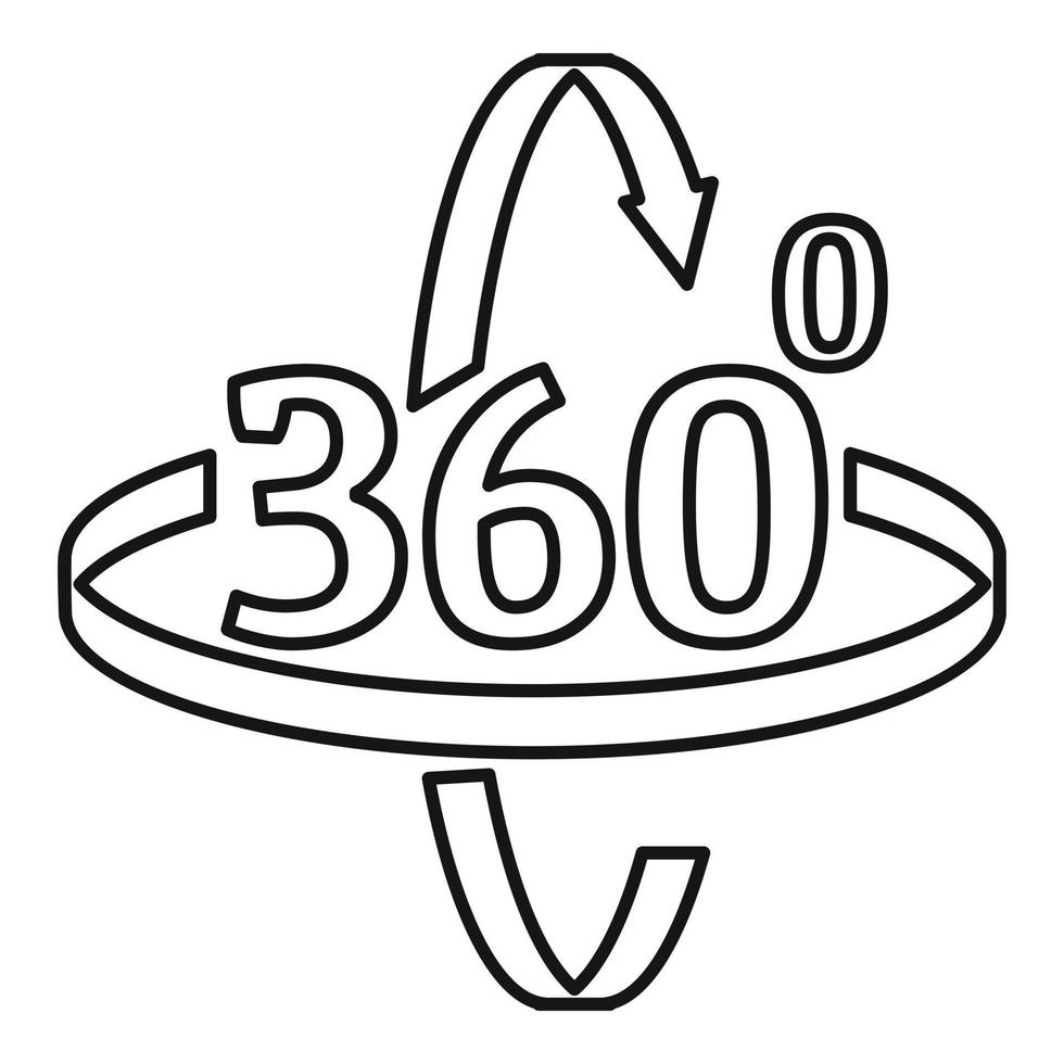 Icono de rotación de 360 grados, estilo de esquema vector