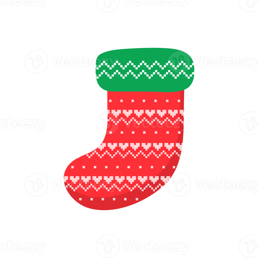 julstrumpor. röda och gröna strumpor med olika mönster för juldekorationer. png